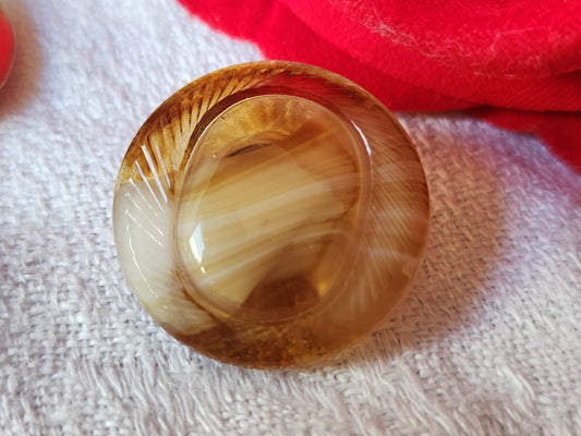 Bouton ancien en verre marron effet bille agathe 2,2 cm pied G19C