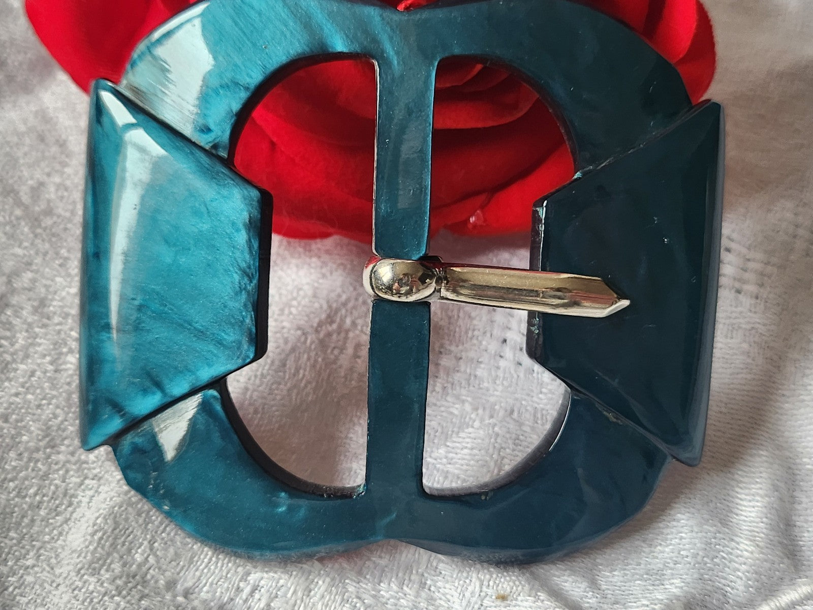 Enorme boucle de ceinture ancienne bleu 7,9  sur 6 cm T7