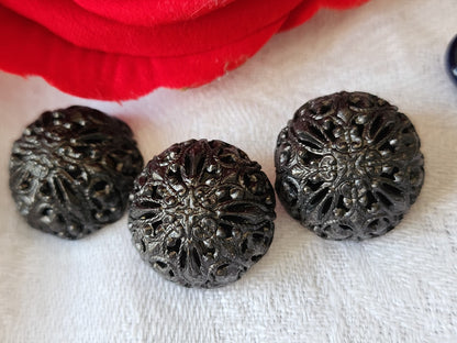 Trio boutons vintage métal dentelle filigrame originaux pied 1,8  cm D19M