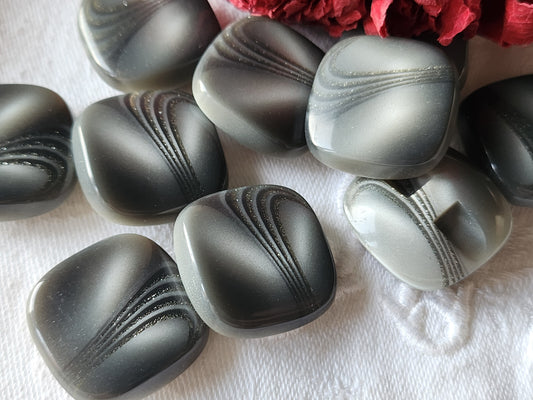 Lot 6 boutons vintage gris scintillant paillette carré pied 2,4 cm ref 6080