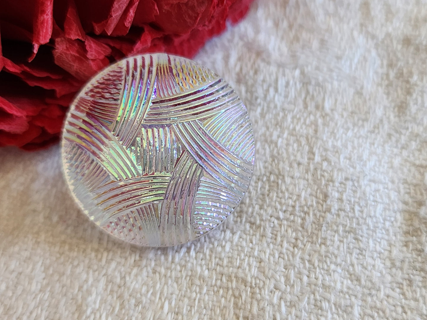 Gros bouton en verre mordoré strié pied ancien vintage  2,2 cm D13B