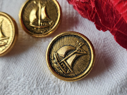 Trio boutons vintage en métal doré theme marin bateau voilier 1,8 cm G13L