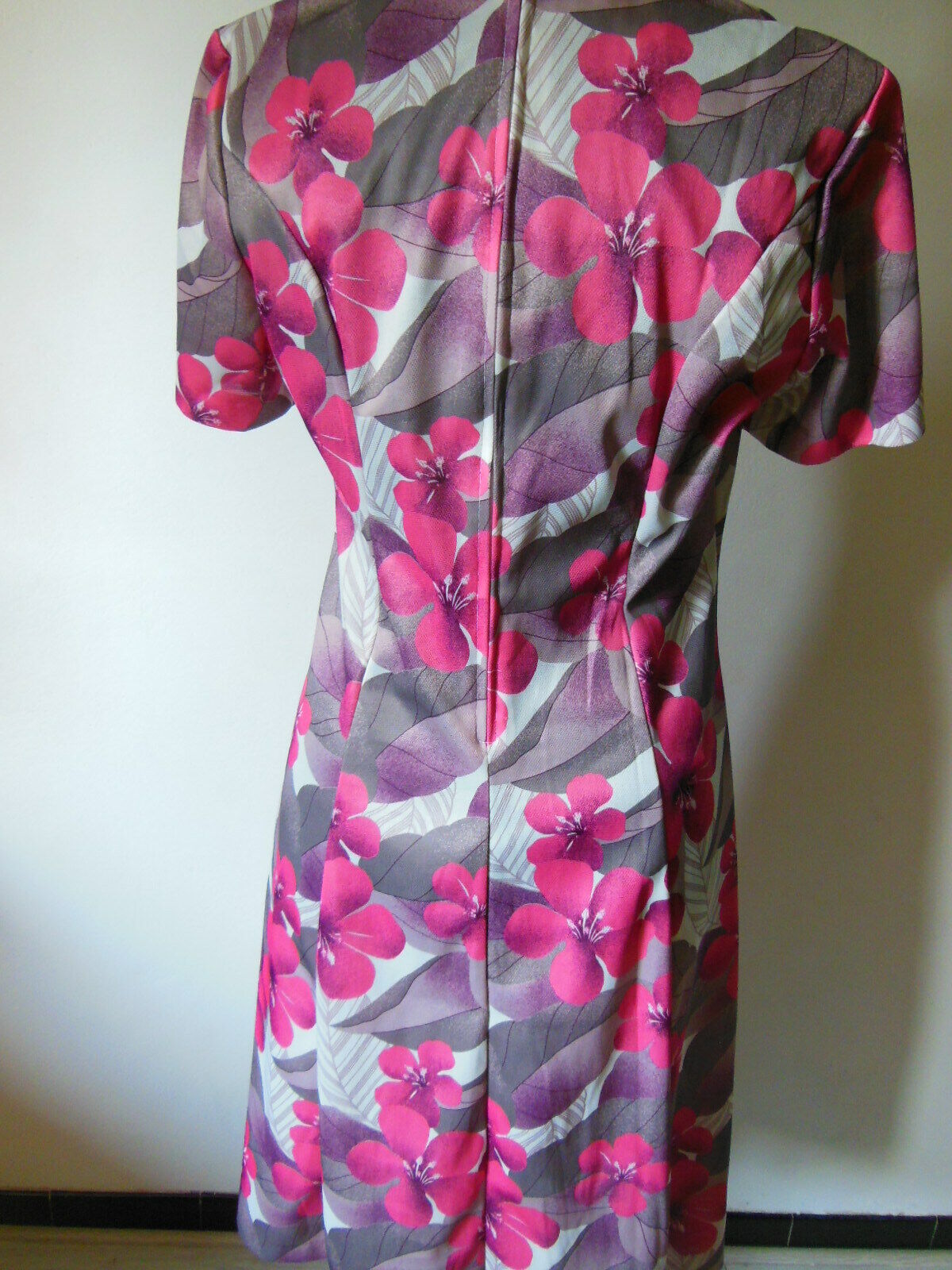 Pur vintage robe ancienne grosse fleur rose grise très légère 40 ?  B5