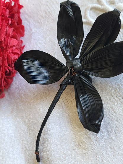 Ancien ornement chapeau creation modiste fleur rafia noir T0-4