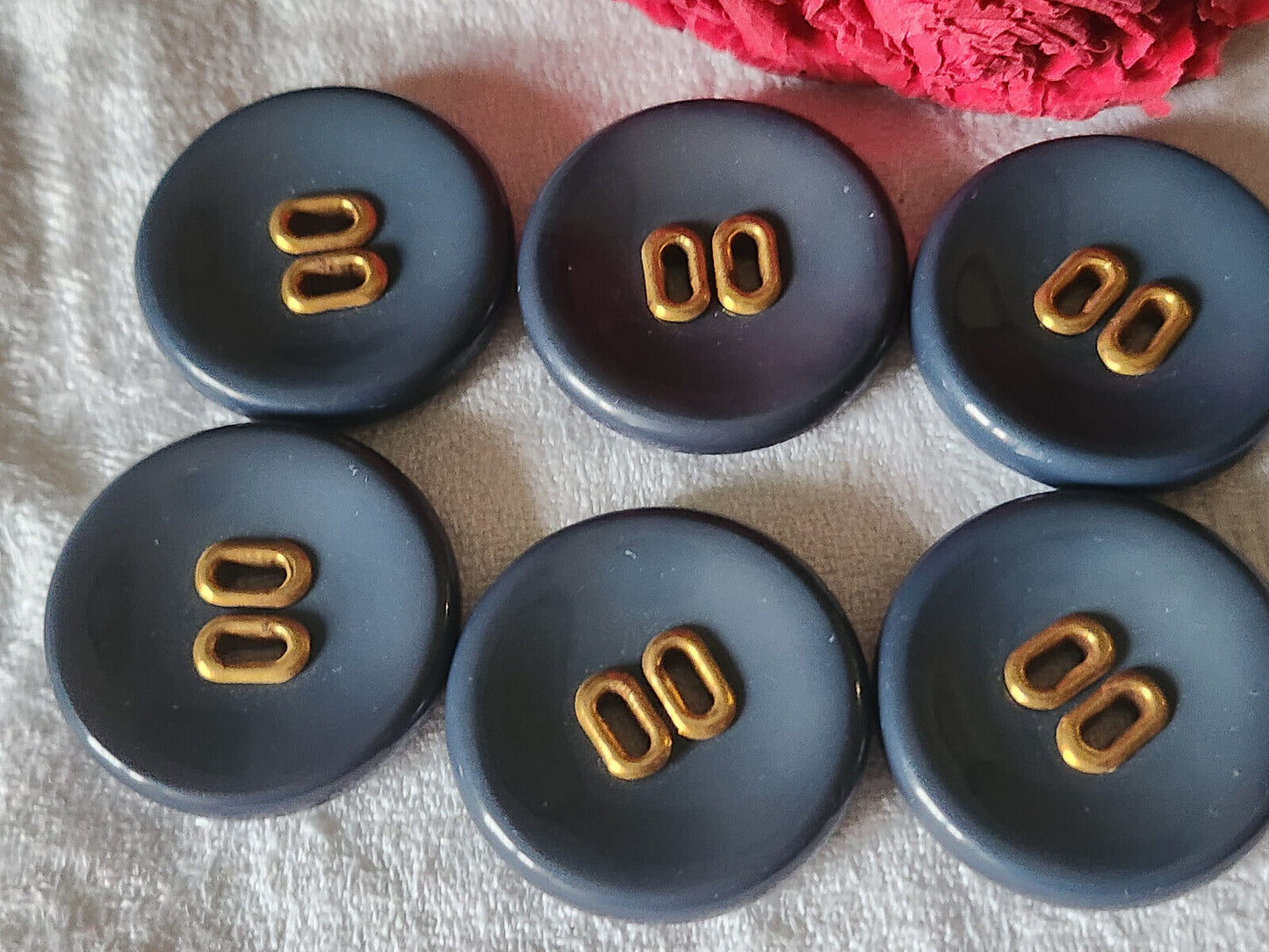 Lot 6 gros boutons vintage bleu large passants doré 3,3 cm manteaux ref 4840