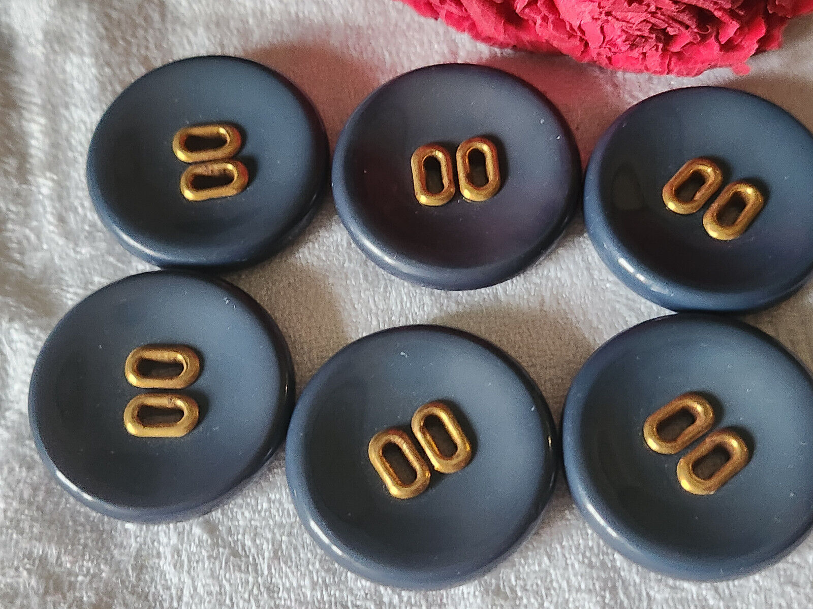 Lot 6 gros boutons vintage bleu large passants doré 3,3 cm manteaux ref 4840