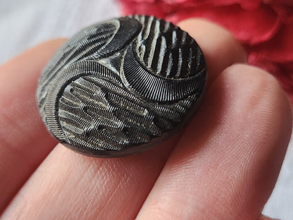 Gros bouton anciens en verre noir à pied métal art deco 2,7 cm ref 1990