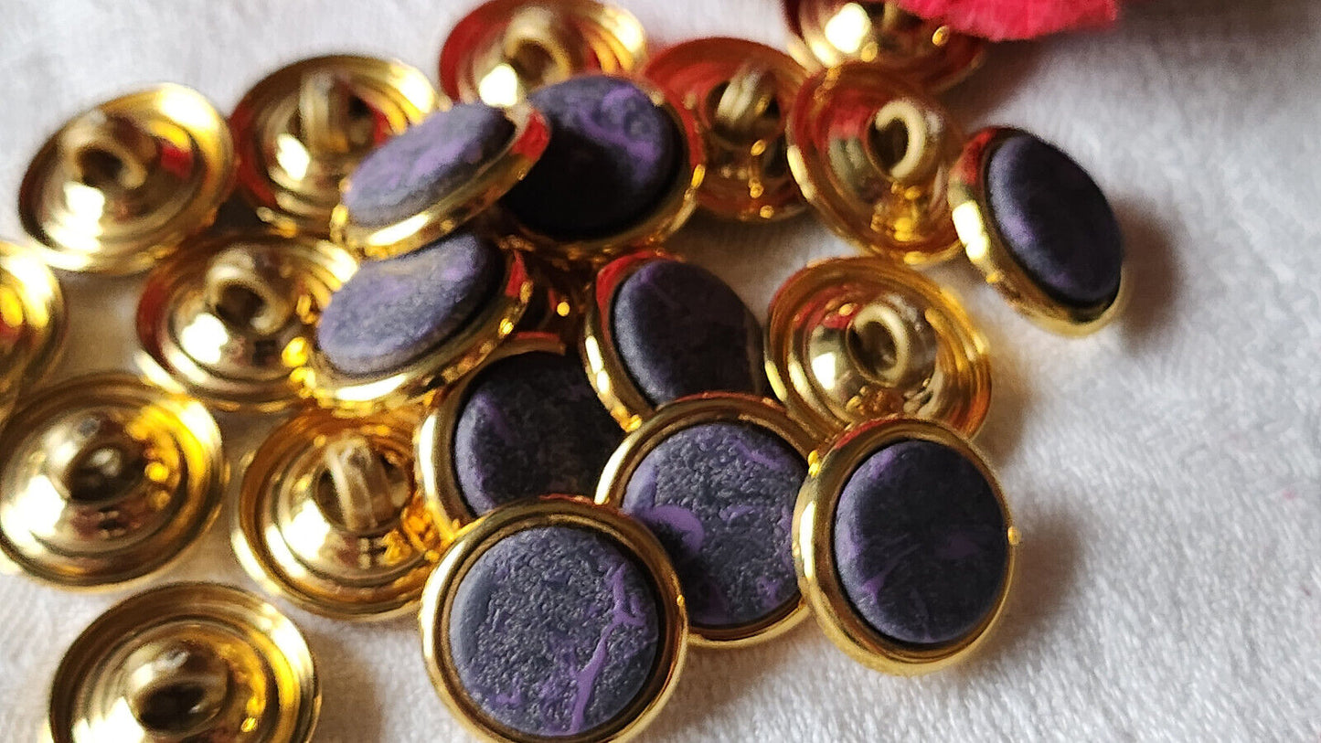 Lot 11 boutons vintage métal teinte violet marbré pied 1,7 cm ref 2303