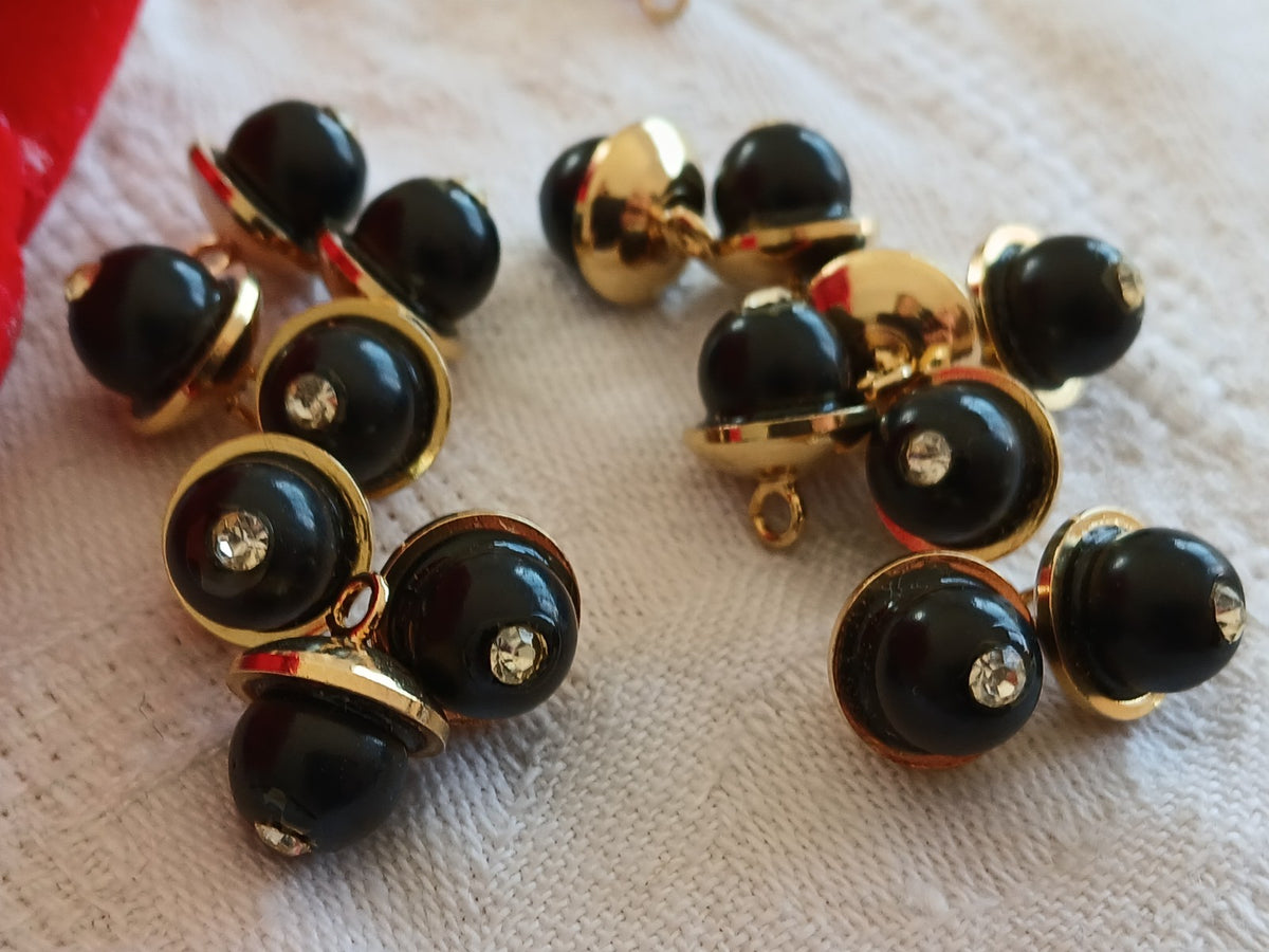 Lot 6 mini boutons anciens metal grelot strass 0,9 /1 cm  ref 6478
