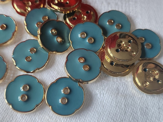 Lot 22 boutons vintage acrylique trous bleu fleur 1,3 cm ref 6053