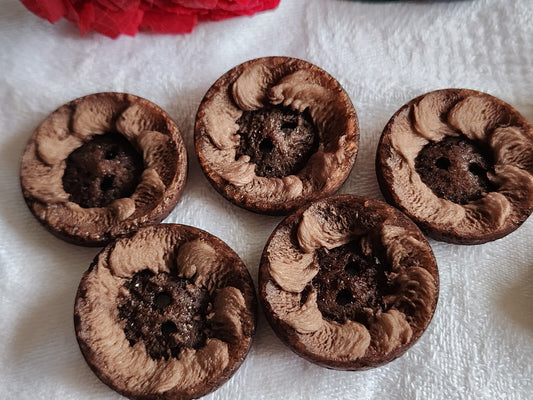 Lot 5 superbes boutons vintage marron texturé gros trou 2,8 cm ref 900