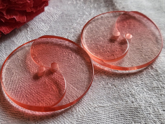 Duo boutons vintage rose transparent gros 3,5 cm ref 1243