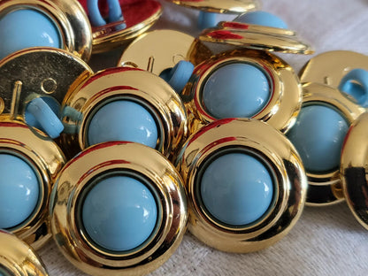 Lot 10 boutons bleu doré pied année 2000 diamètre 1,7 cm ref 5529