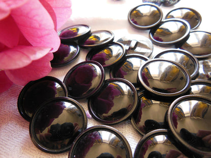 Lot 11 boutons vintage noir lumineux  à pied diamètre 2 cm ref 3526