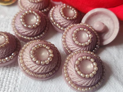Lot 6 boutons vintage à pied perlé violet superbe 2,3 cm ref 1822