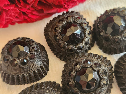 Lot 6 boutons vintage parurier resine strass pied 2,1 cm ref 215