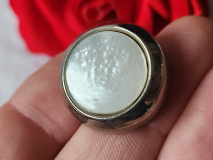 Gros bouton vintage monture métal coeur nacre bombé   2,3 cm D12K