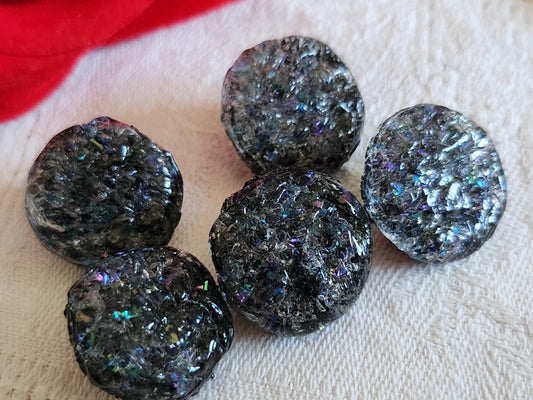Collection lot 5 boutons  anciens en résine multicolore dos noir 1,9 cm ref 6573