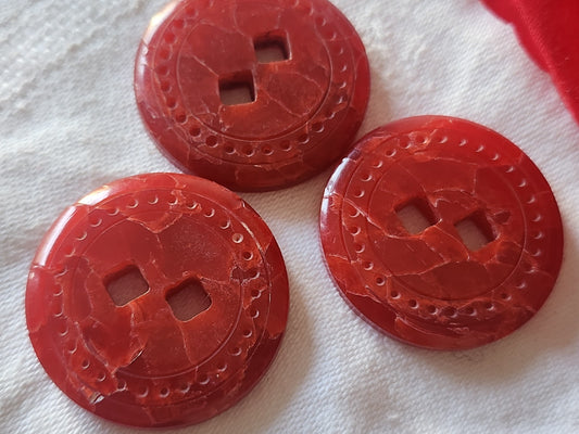 Collection trio gros boutons ancien art rouge effet marbré 3,5 cm D19F