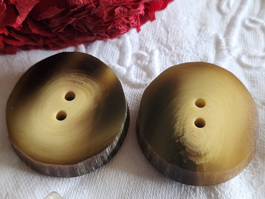 Duo gros bouton vintage imitation corne superbe 3,3 cm ref 1576