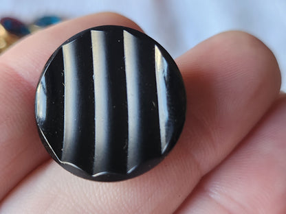 Gros bouton ancien en verre noir contraste mat lumineux 2,2 cm D9R