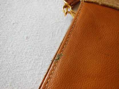 Ancienne grande pochette vintage daim marron clair, cuir Sac à main