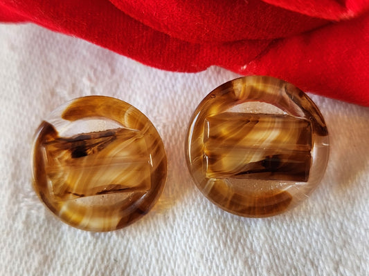 Duo boutons anciens en verre marron vintage 1,8 cm D8C