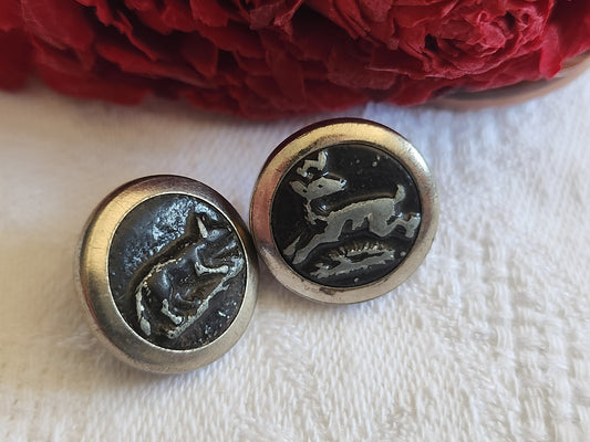 Duo boutons anciens en métal chasse collection  1,6 cm G19C