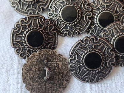 Lot 6 boutons vintage métal argenté noir   2,2 cm pied ref 5946