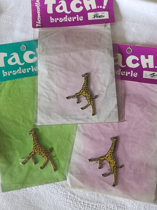 lot 3 anciens patch vintage thermocollant "girafe" broderie customisation 