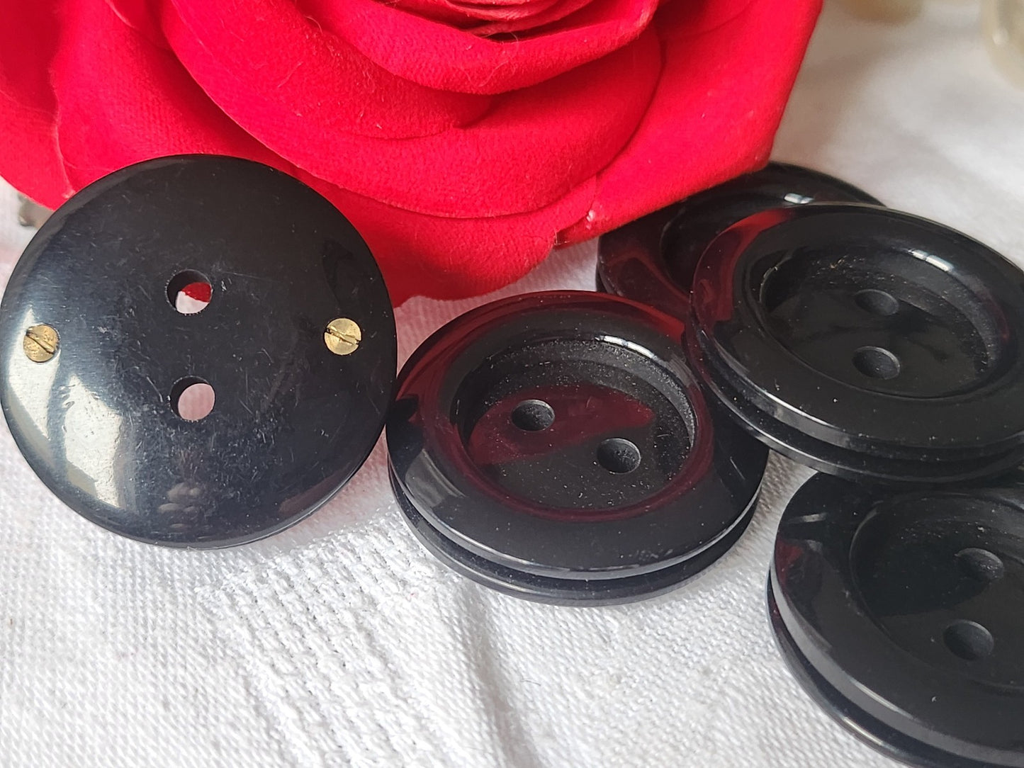 Lot 5 énormes boutons vintage noir vis épais 3,2 cm ref 1541