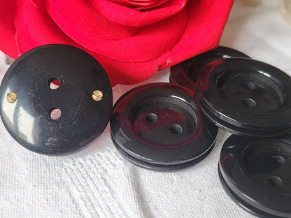 Lot 5 énormes boutons vintage noir vis épais 3,2 cm ref 1541