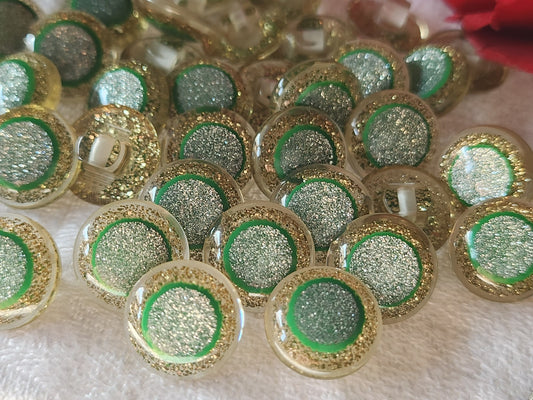 Lot 12 petits boutons vintage à pied paillette verte 1,2 cm ref 2774