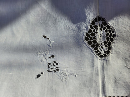 Ancien petit drap broderie incrustation ideal petit rideau enfant  B6