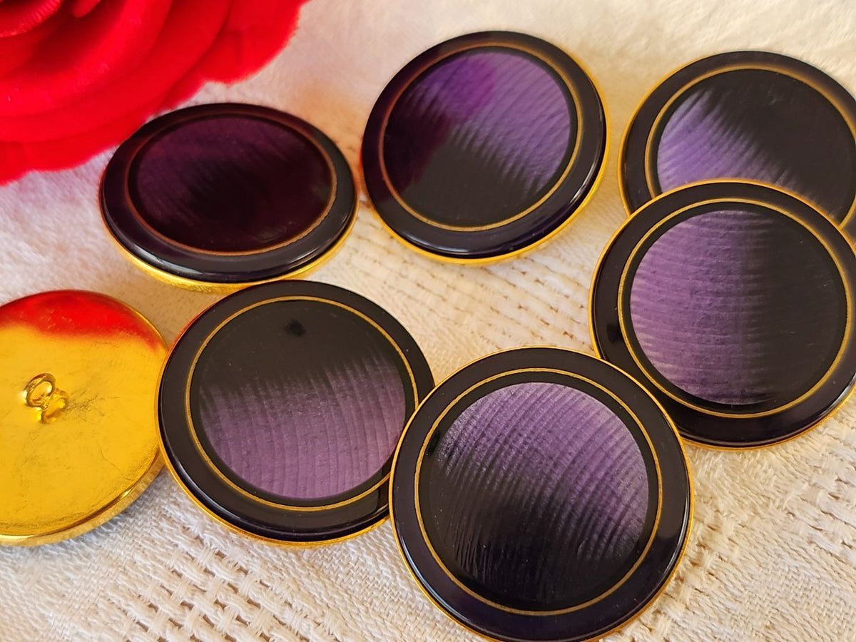Lot 6 énormes boutons vintage en métal violet 3,1 cm ou 31 mm nacré ref 0043