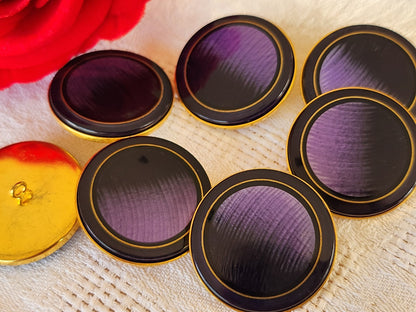 Lot 6 énormes boutons vintage en métal violet 3,1 cm ou 31 mm nacré ref 0043