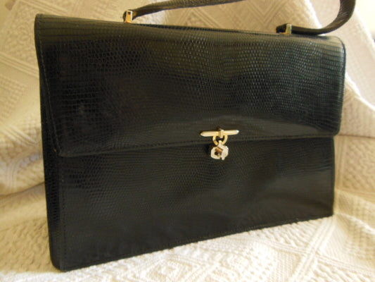  Ancien sac à main noir effet peau belle qualité 