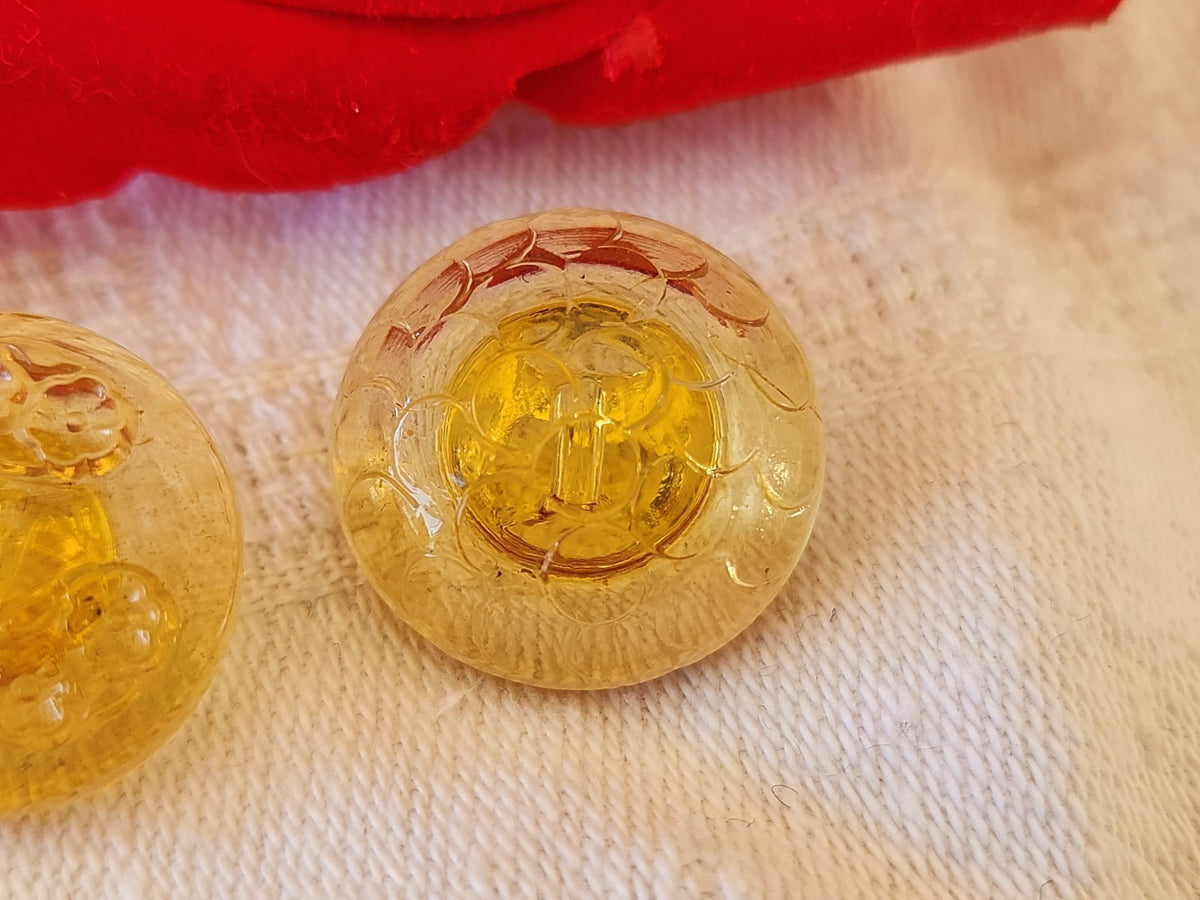Duo boutons anciens en verre vintage jaune orangé  1,8 cm G11C