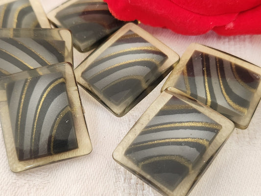 lot 6 gros bouton vintage inclusion gris rectangle 2,1 sur 2,6 cm ref 5955