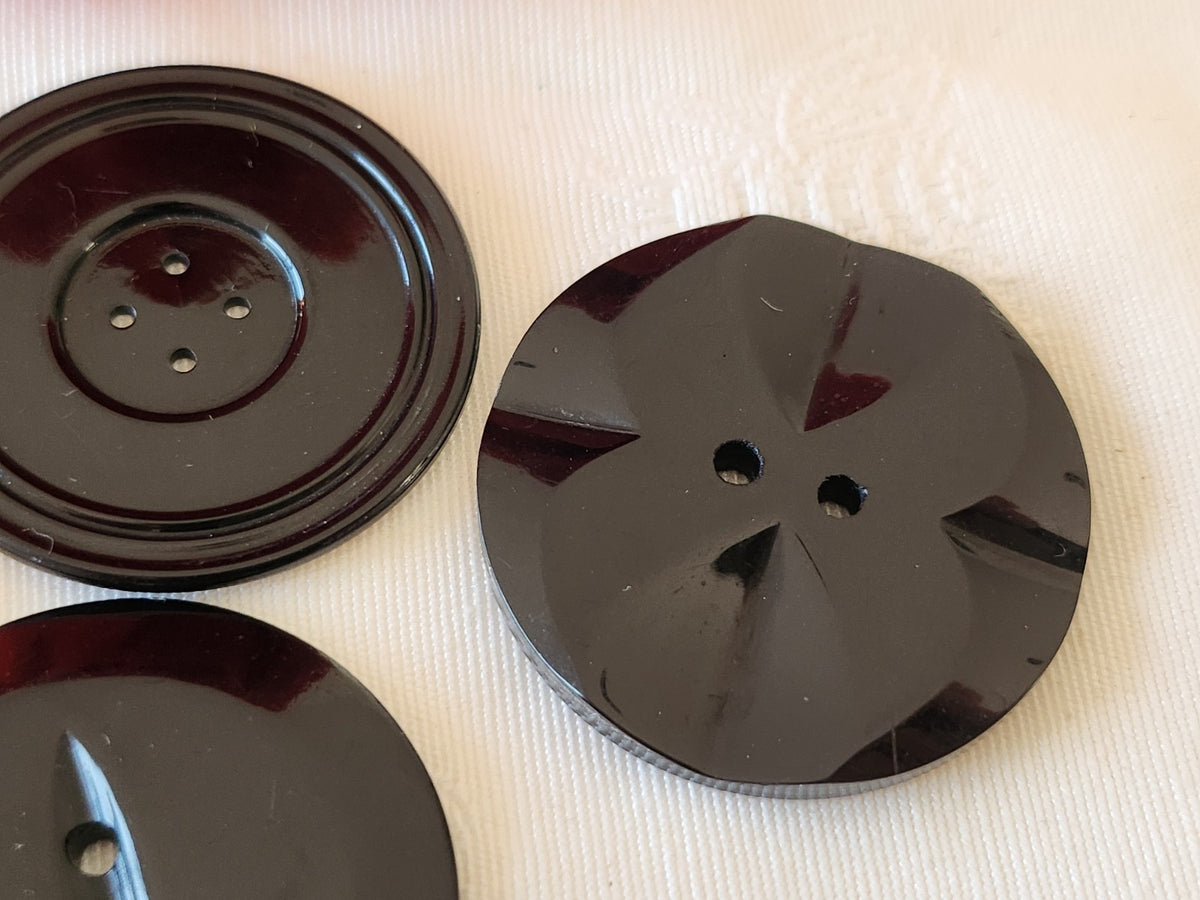 Lot 4 gros boutons anciens art deco noir 3,5 cm ref 6676