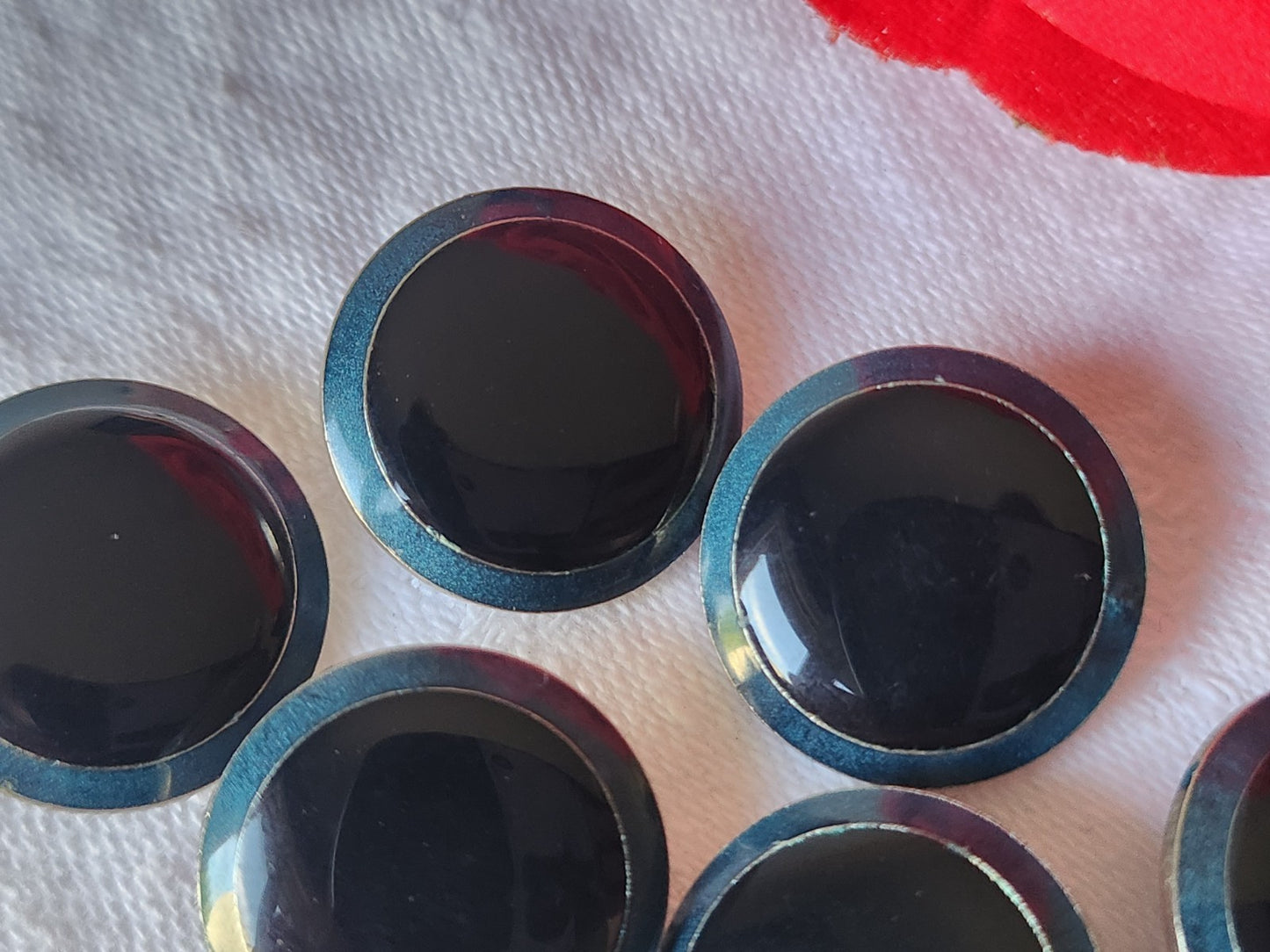 Lot 6 boutons vintage en métal argenté bleu 2 cm ref 3915