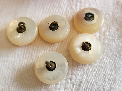 Lot 5  boutons anciens en nacre demi sphere pied métal 1,5 cm ref 5690