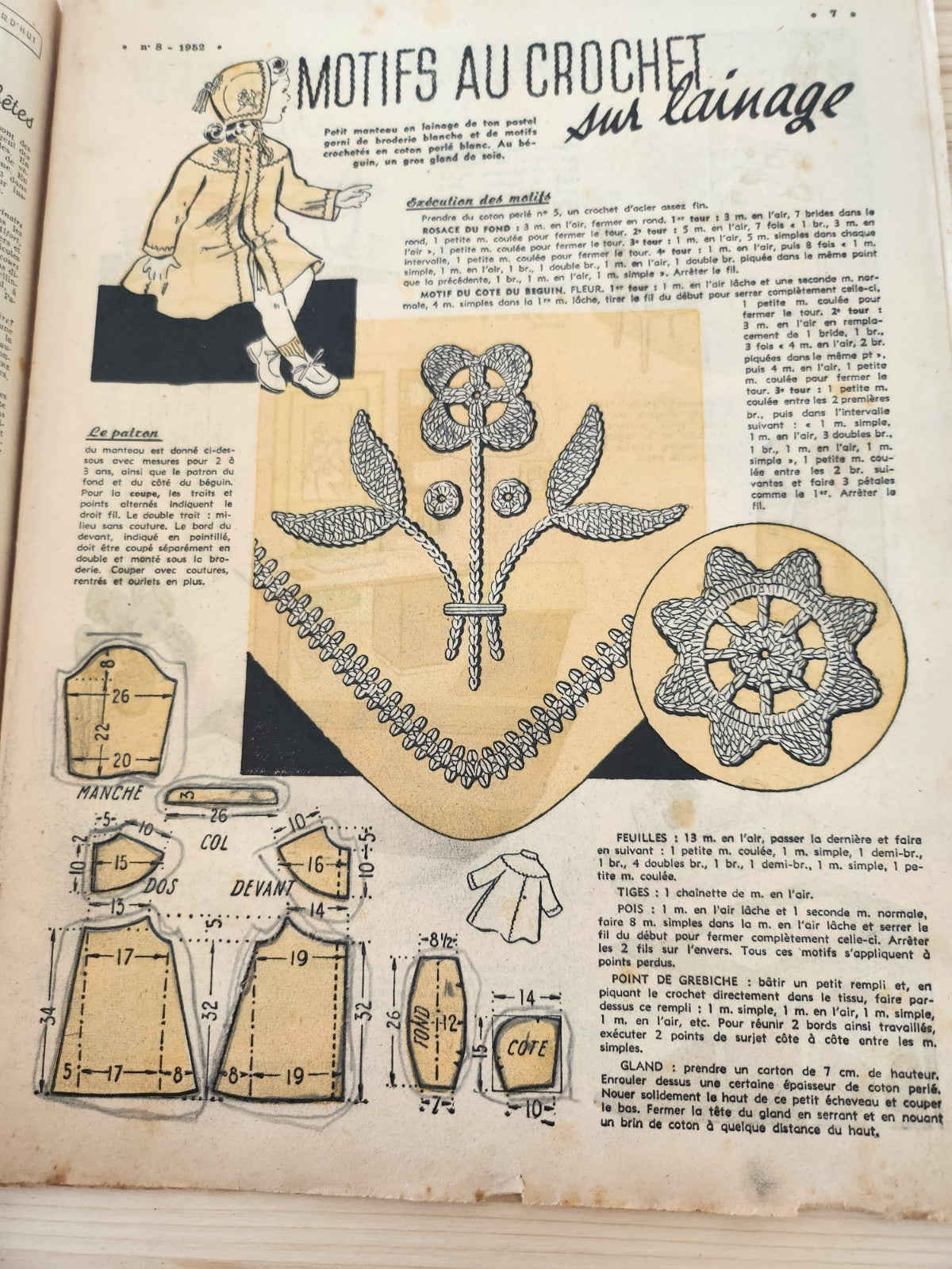 Le petit echo de la mode 1952 n°8 motif au crochet sur lainage  couvre théière