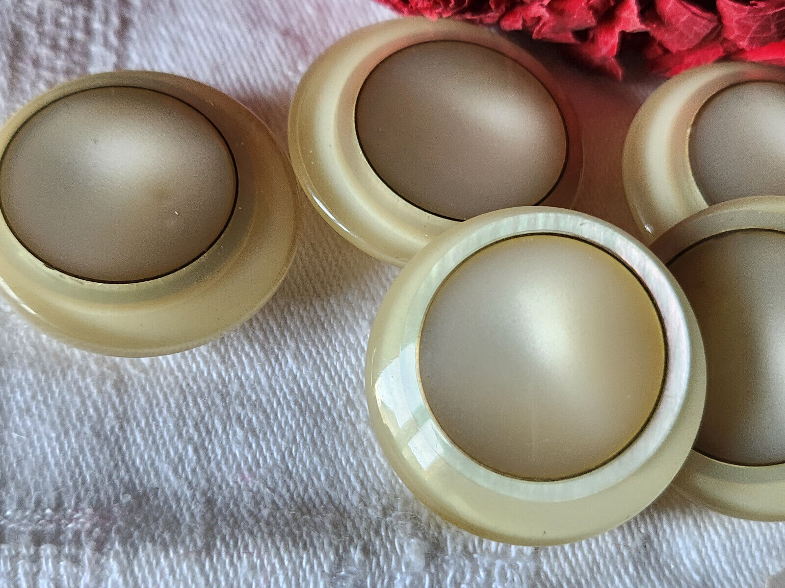 Lot 5 gros boutons vintage creme inclusion pied 3 cm ref 3383