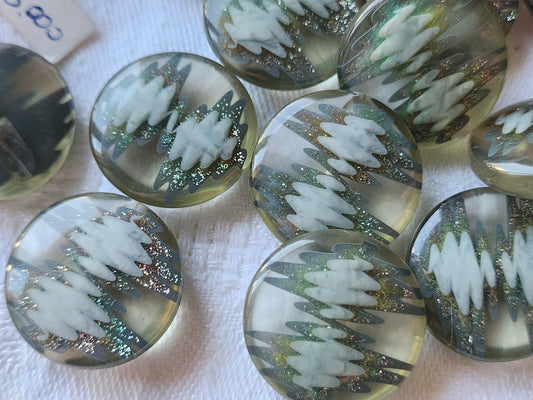 lot 7 boutons vintage gris paillette inclusion pied 2,1 cm ref 3302