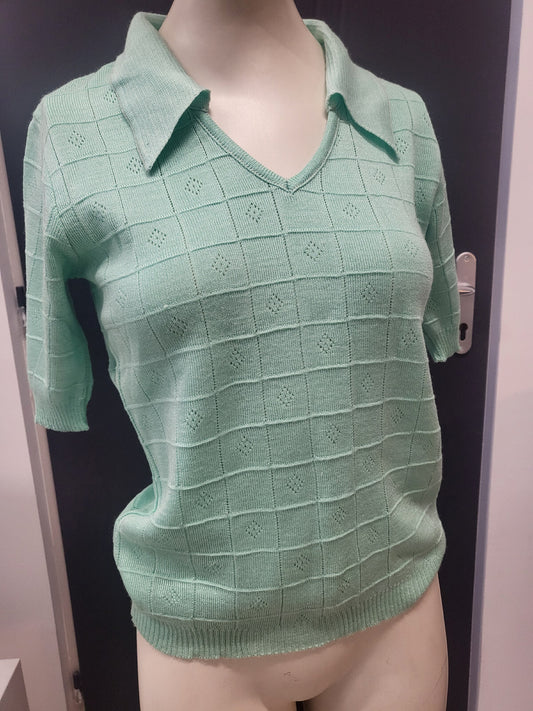 Pur vintage ancien tee shirt vert eau ajouré  petite taille 36/38 B6