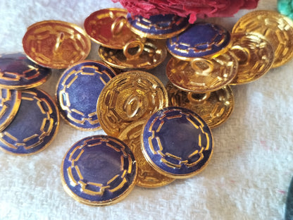 Lot 6 petits boutons en métal violet doré leger pied 1,5 cm ref 2465