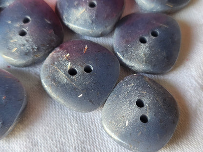Lot 6  boutons vintage bleu paillette carré trous 1,9 cm ref 3933
