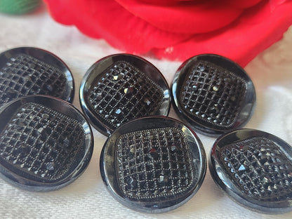 Lot 6 gros boutons anciens en verre gris vintage  2,2 cm ref 5015