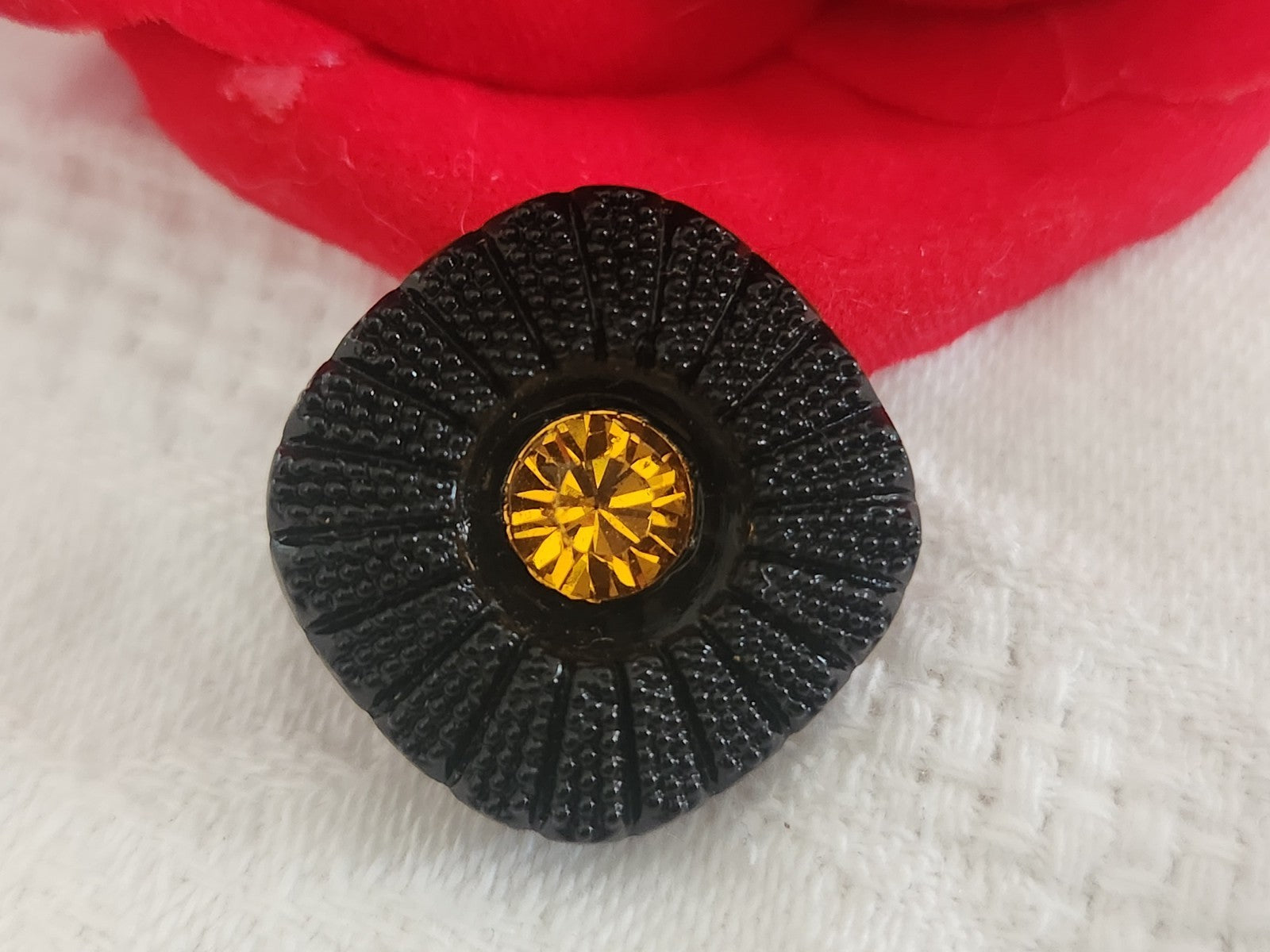 Bouton vintage en verre noir avec strass  orange marguerite 2 cm 20 mm G19H